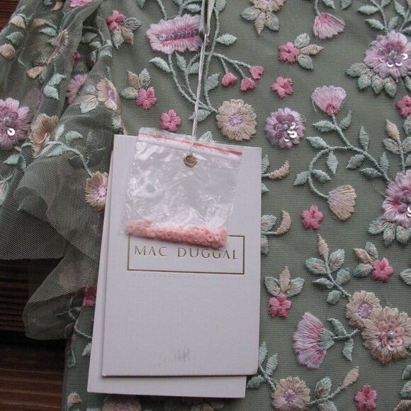 Mac Duggal 35104 Green Multicolor Embroidered V Neck Cap Sleeve Midi Dress - Picture 14 of 14